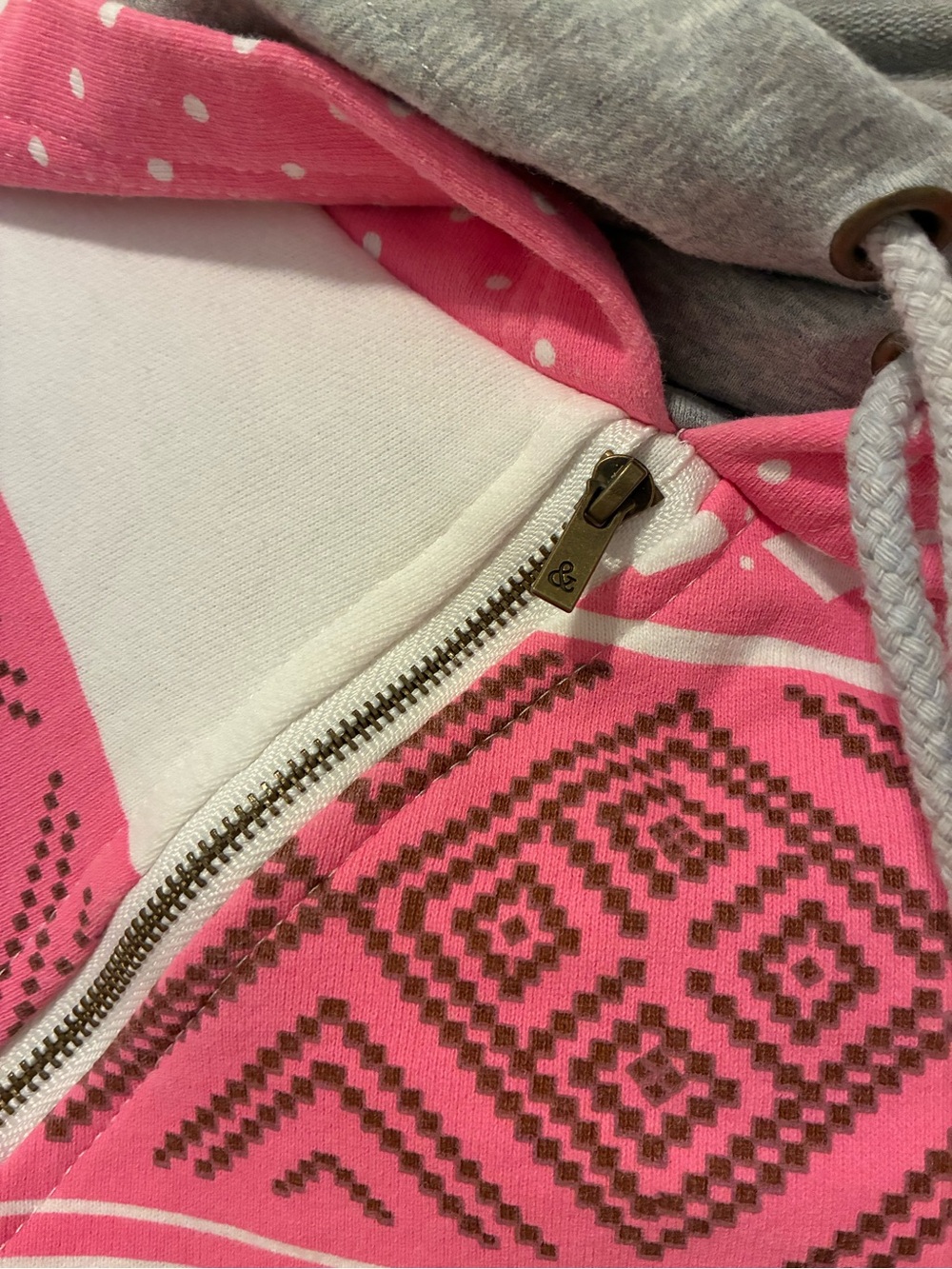Women's Pink Reindeer Pattern Double Hoodie Sweatshirt - Picture 3 of 8
